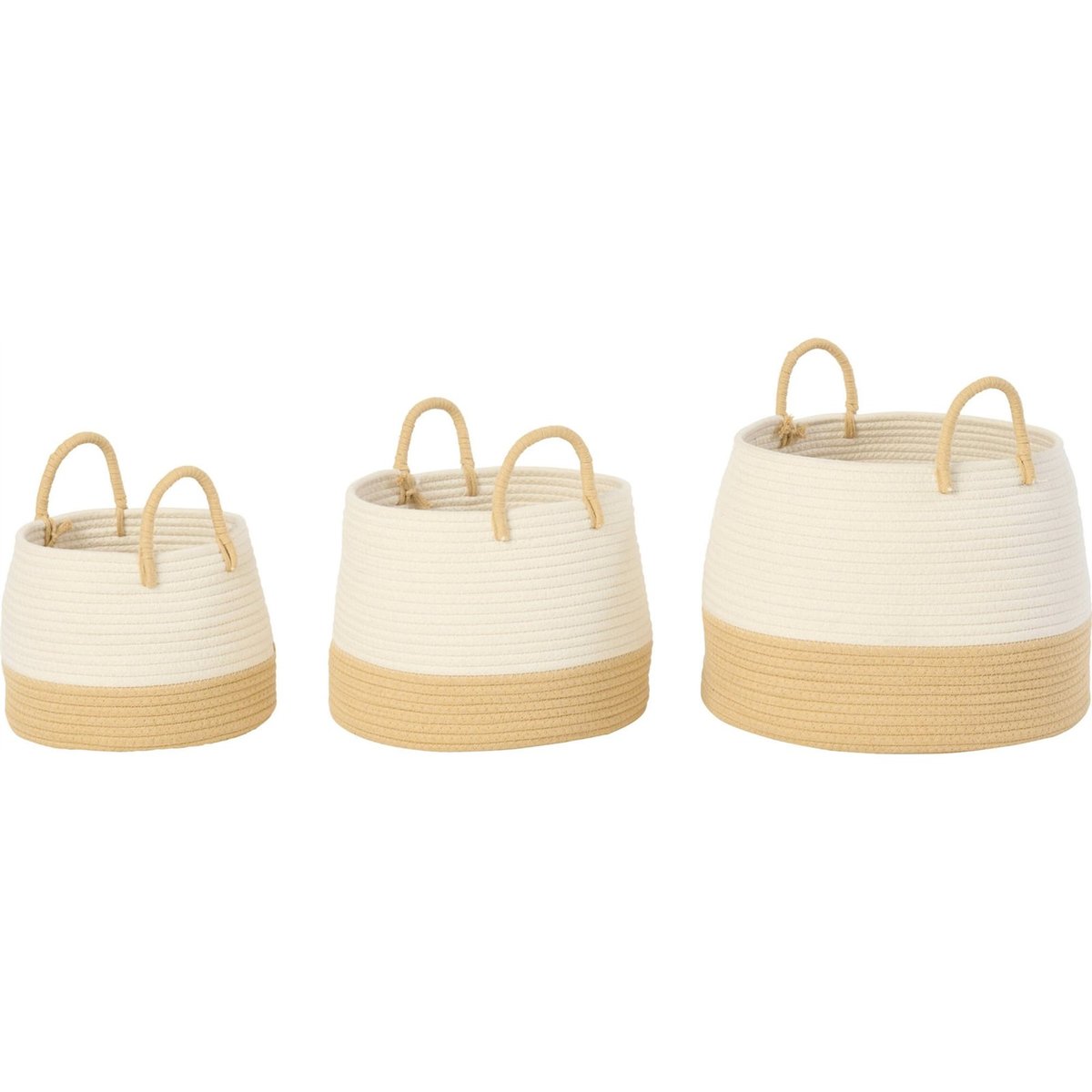 Set de 3 paniers ronds avec anse en coton naturel et blanc, RECOLLECTION