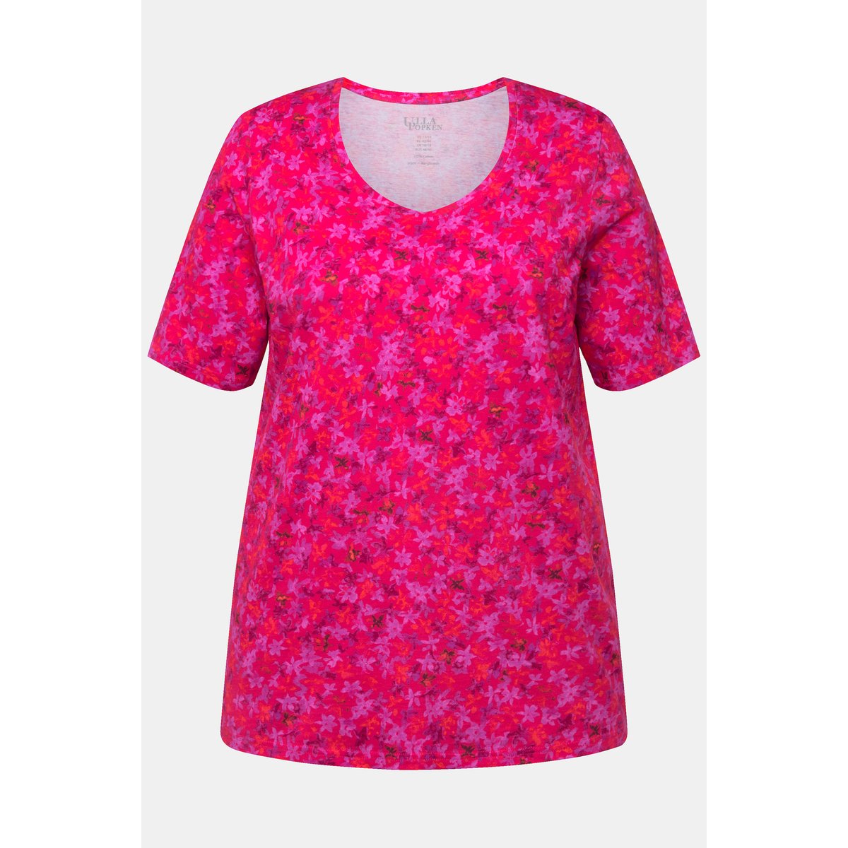 T-shirt long à manches courtes et col rond roses rouge, ULLA POPKEN