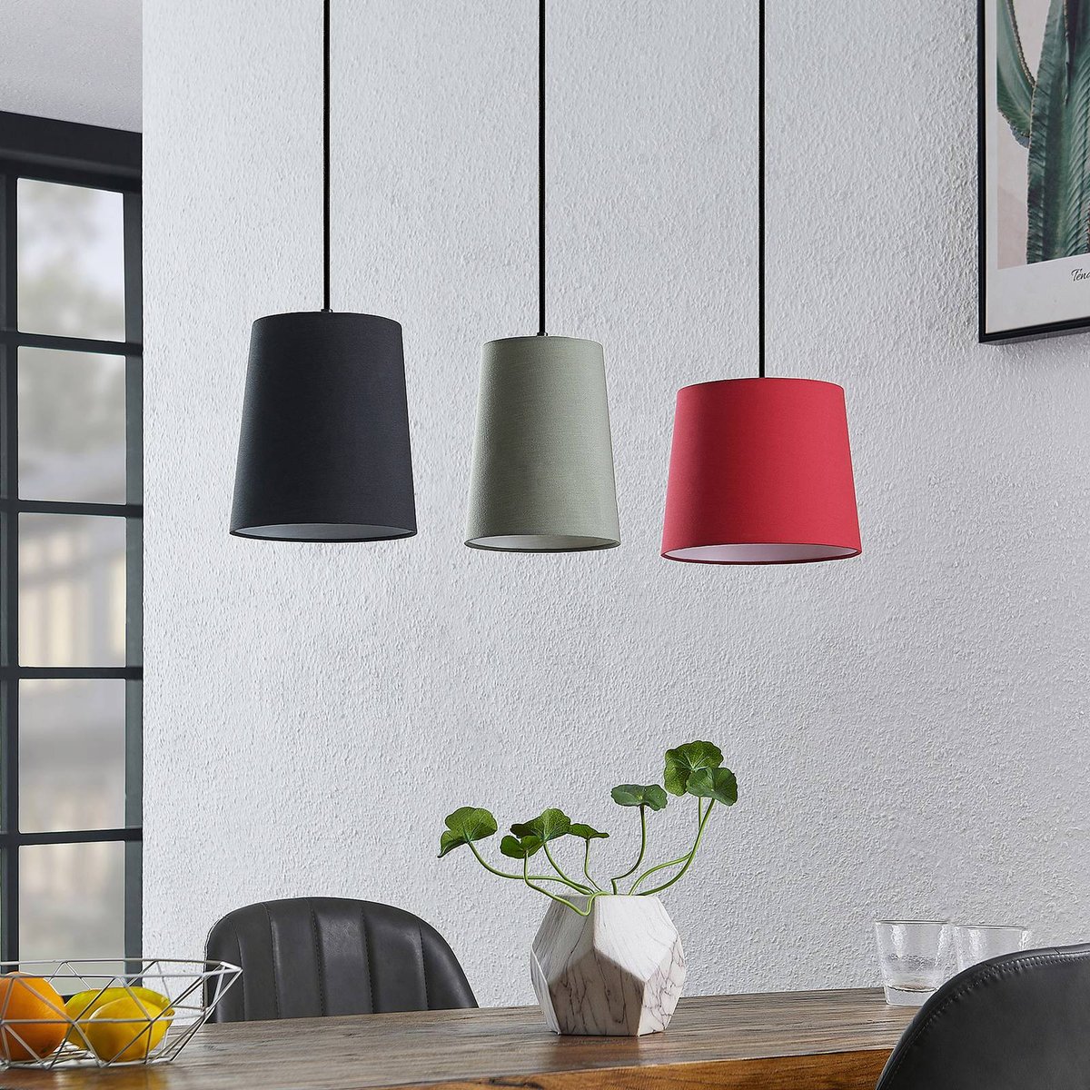 Suspension en textile jeunes, Amilia bois naturel, rouge, gris, noir, LINDBY