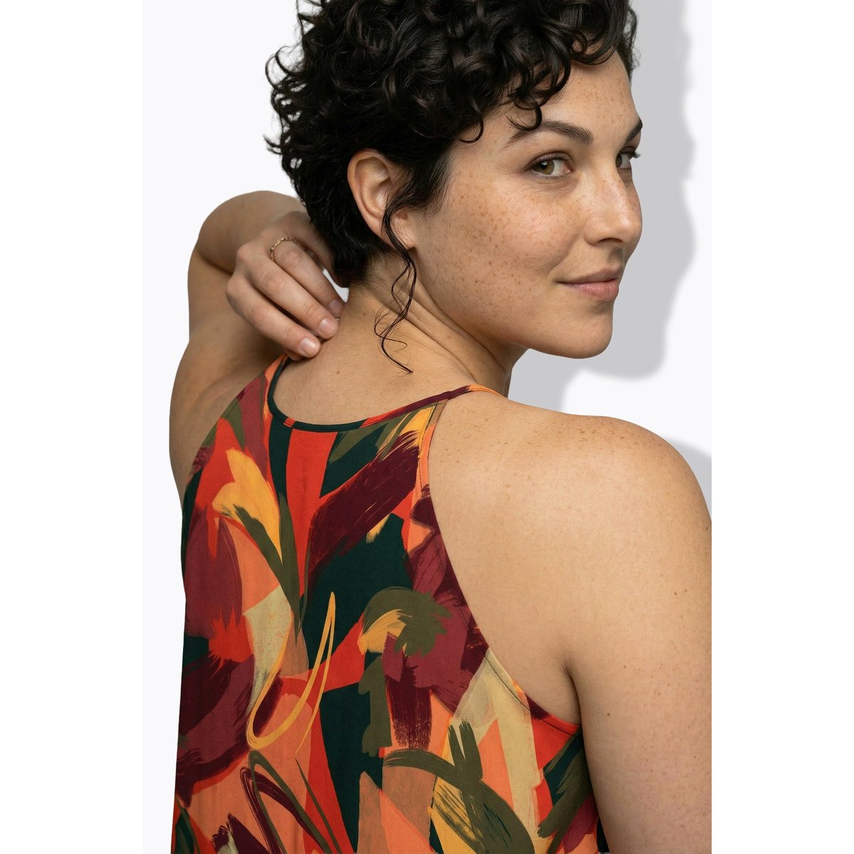 Robe midi sans manches, motif feuilles poivron, ULLA POPKEN