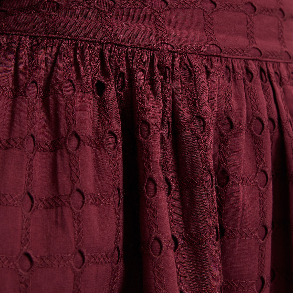 Jupe midi évasée en broderie anglaise marron, LA REDOUTE COLLECTIONS