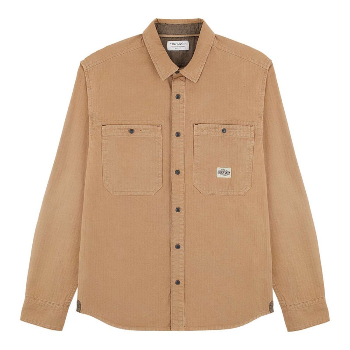 Chemise en coton beige unie à coupe droite et un col français beige, TEDDY SMITH