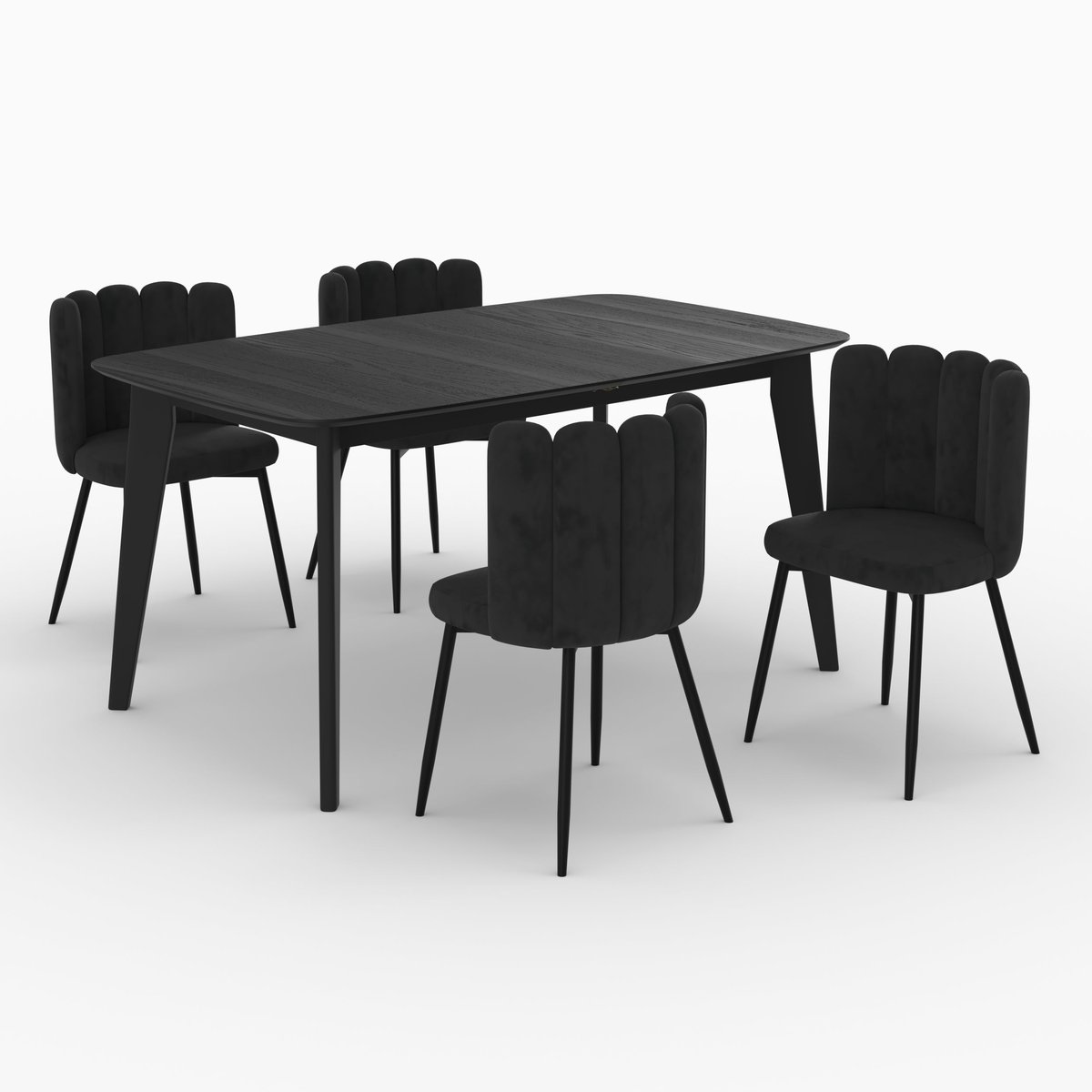 Table et chaises 4 personnes en velours - OMAN noir, MAISON PAVANE