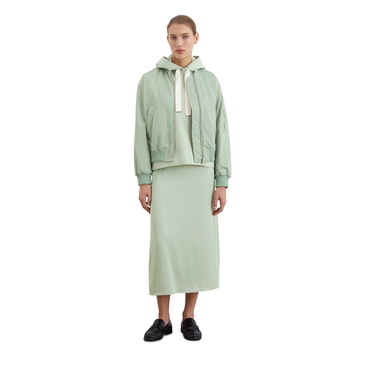 Blouson style aviateur regular en sergé de polyester recyclé vert clair, MARC O'POLO