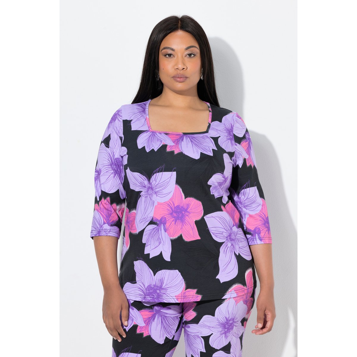 T-shirt à fleurs noir, ULLA POPKEN