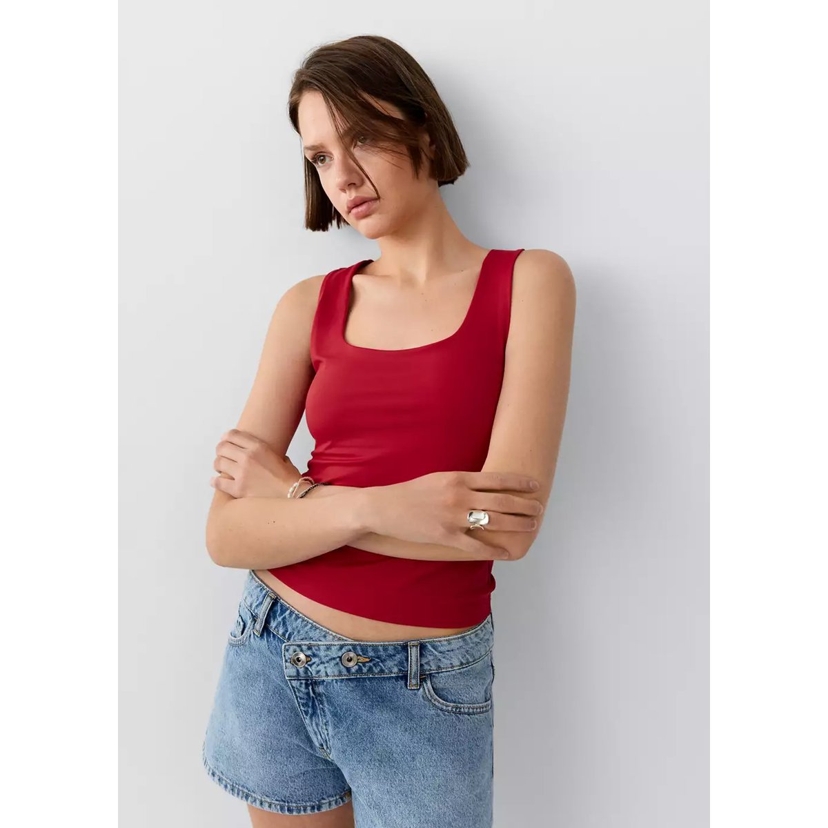 Top à bretelles encolure carrée rouge, MANGO TEEN
