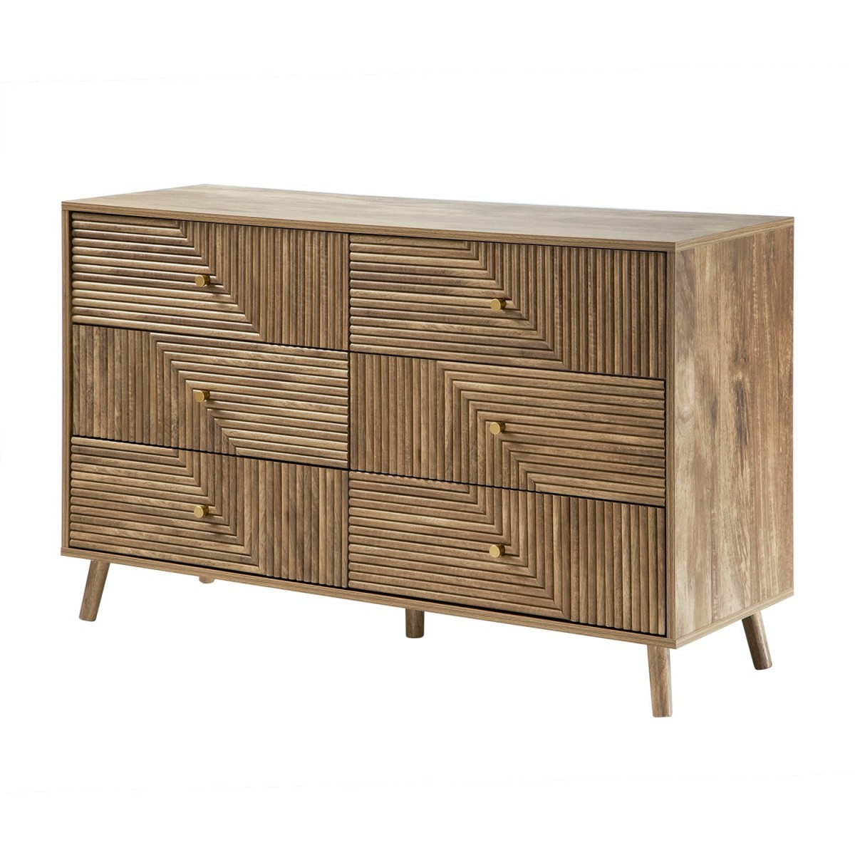 Commode 6 tiroirs façades lamellées EDEN bois clair, CALICOSY