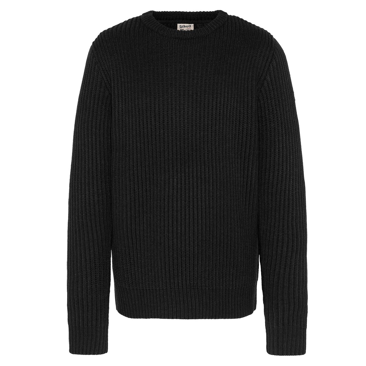 Pull col rond maille côtelé noir, SCHOTT