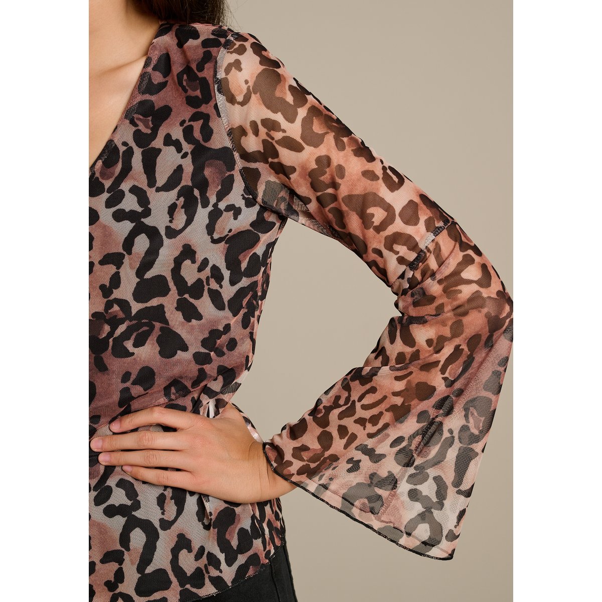 Top en mesh léopard clair camel, LOLALIZA