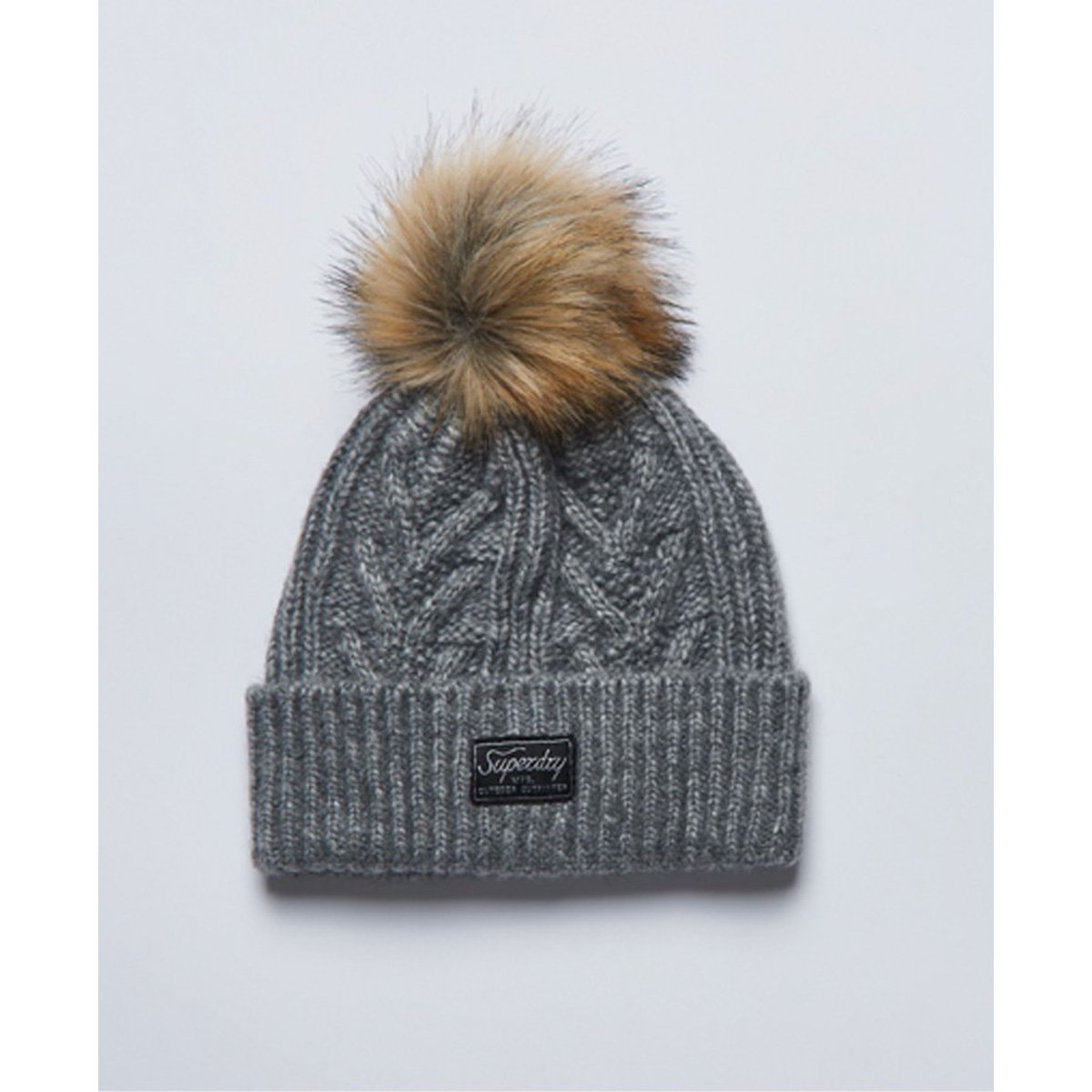 Bonnet en maille torsadée Lux gris clair chiné, SUPERDRY