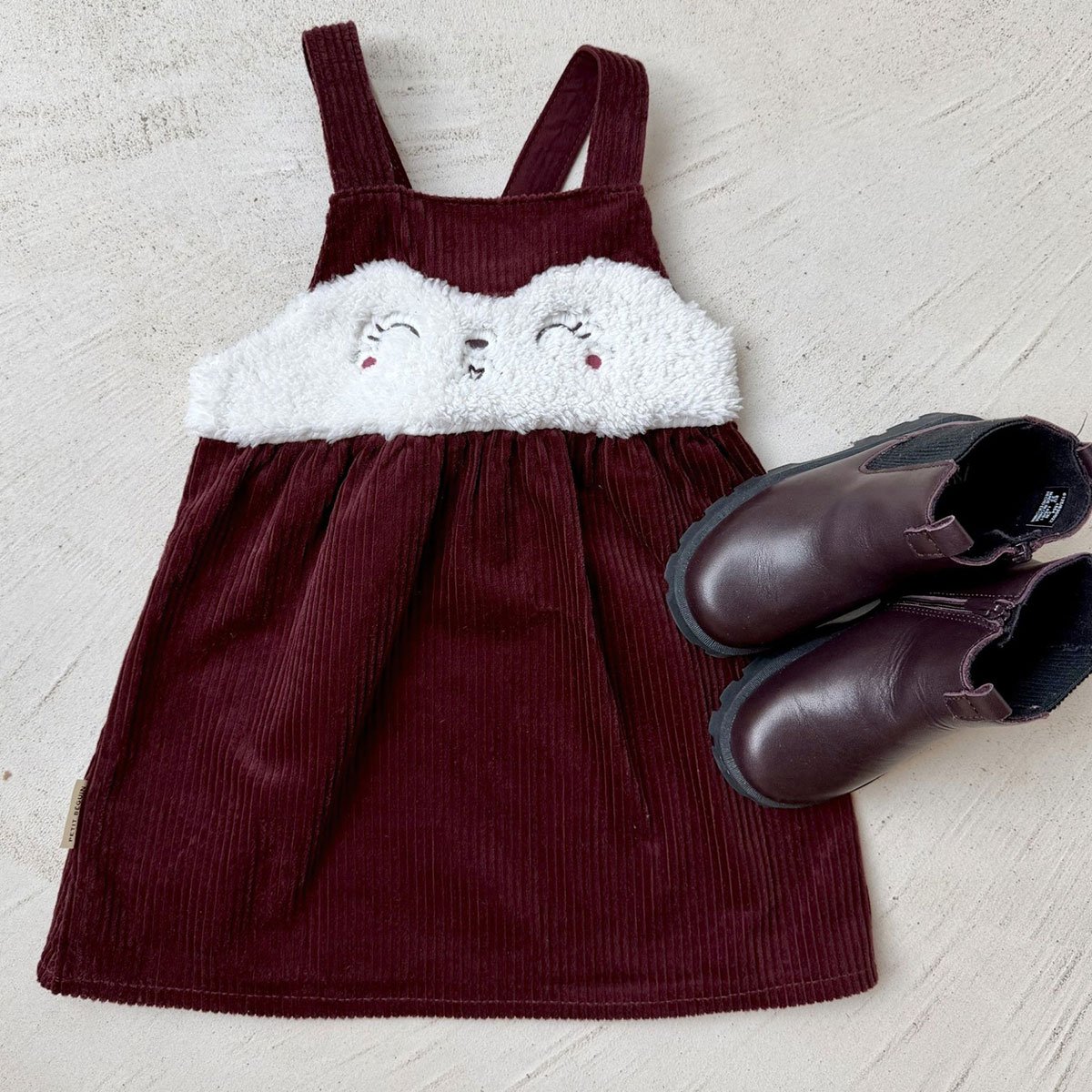 Robe bébé en velours côtelé Aimée bordeaux, PETIT BEGUIN
