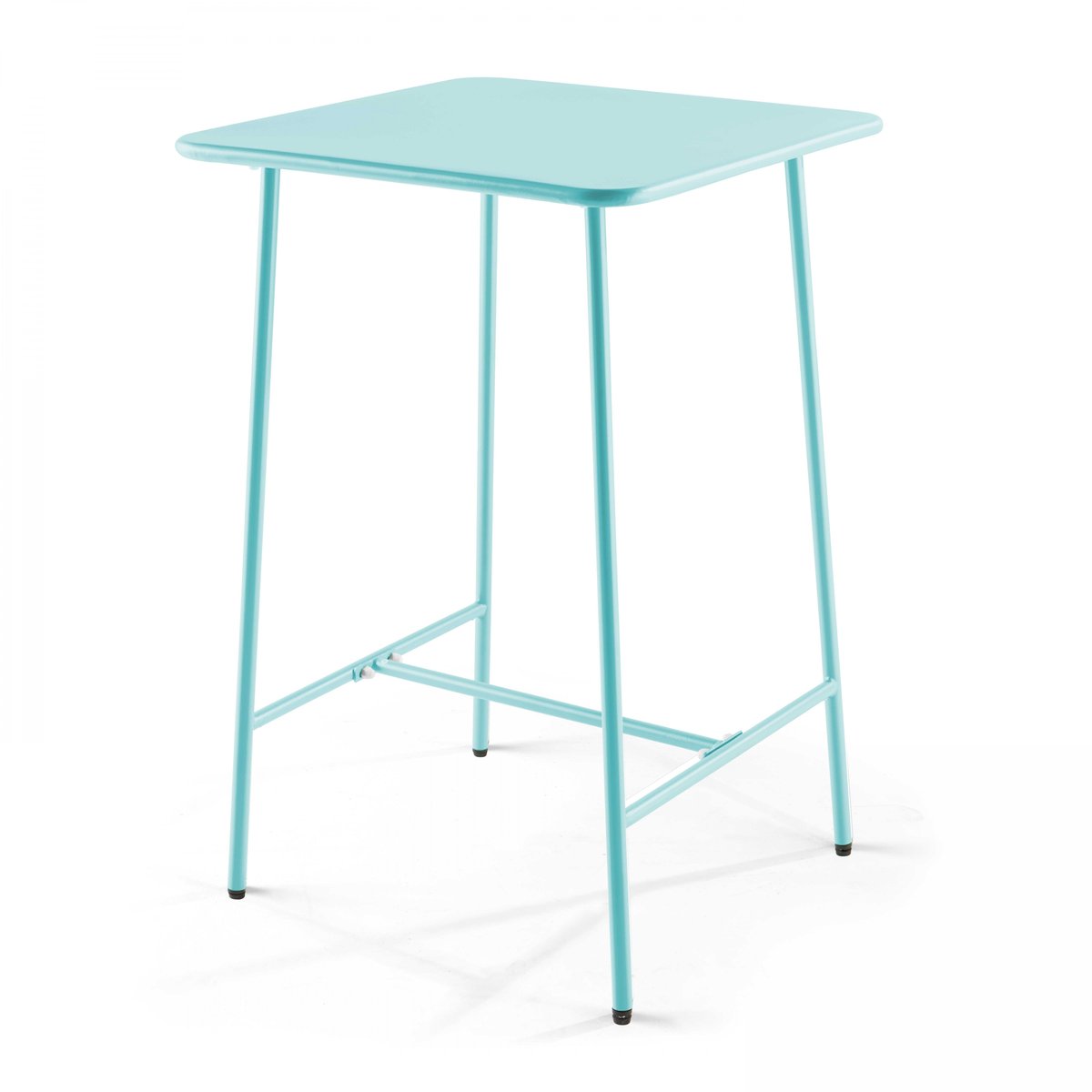Table de bar et 4 chaises hautes en métal, PALAVAS bleu turquoise, OVIALA