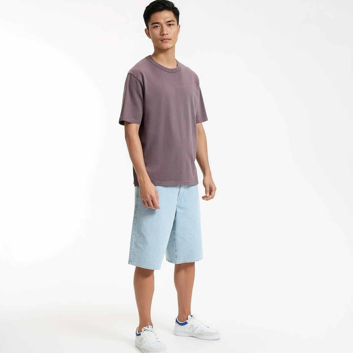 T-shirt en coton col rond manches courtes, stonewashed, effet délavé violet mauve grisé, LA REDOUTE COLLECTIONS