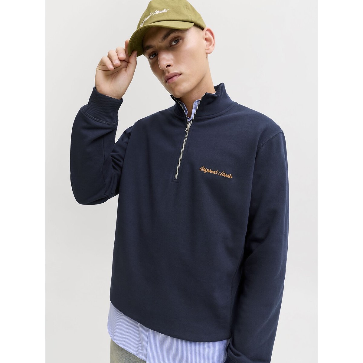 Embroidered Logo High Neck Sweatshirt navy blue, JACK & JONES