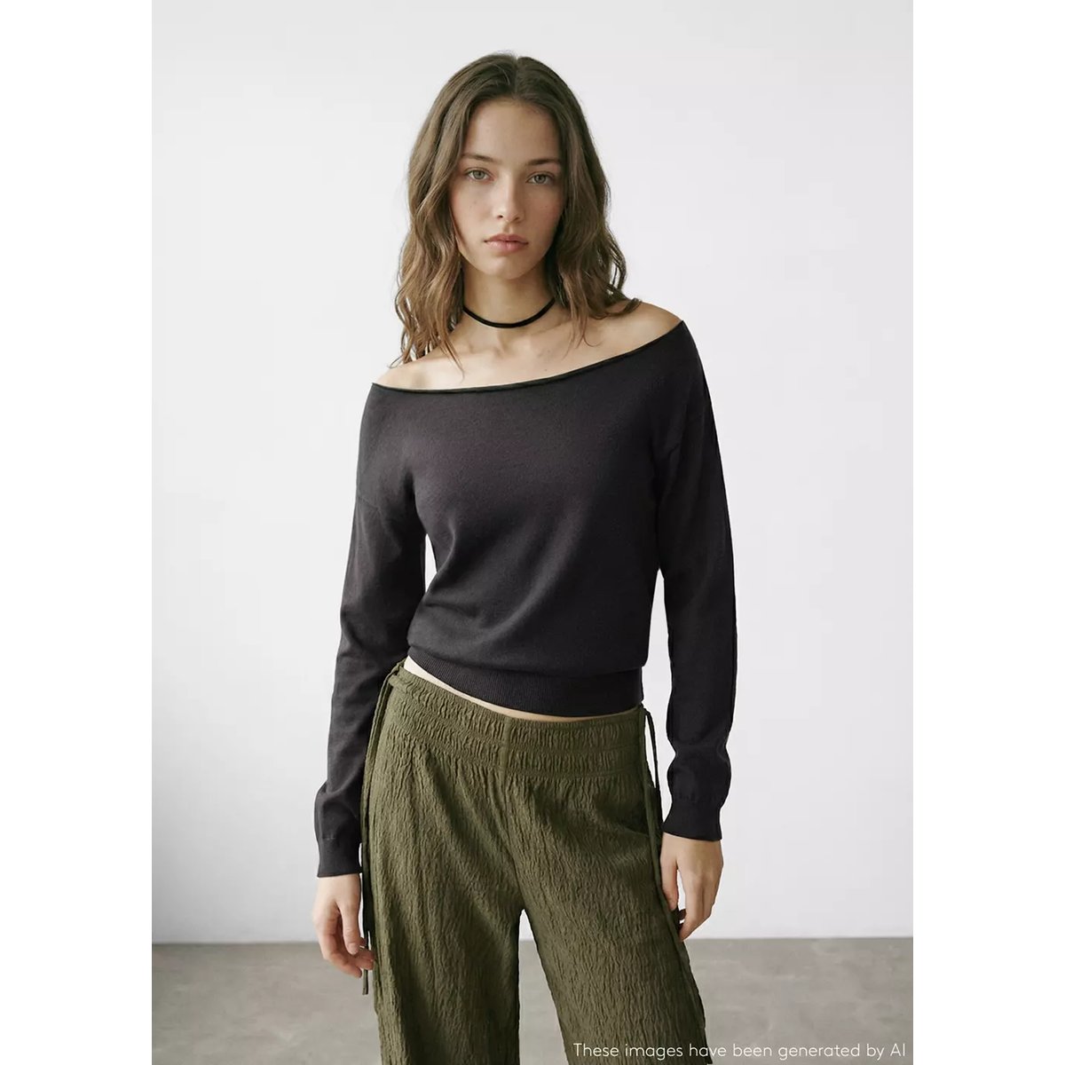 Pull maille épaules dénudées gris anthracite, MANGO TEEN