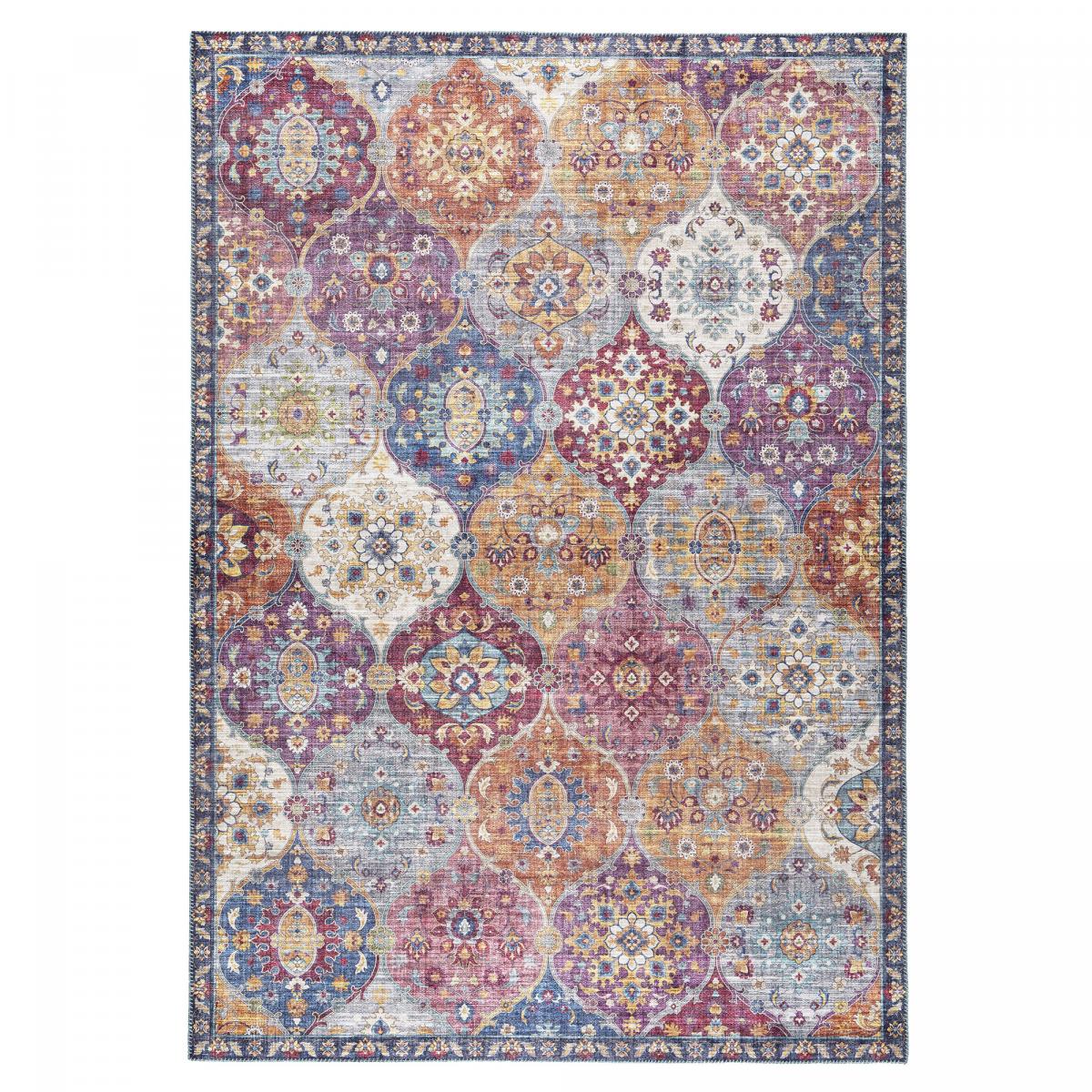 Tapis salon et chambre tissé motif ethnique VIVACE 5 violet, gris, rose, UN AMOUR DE TAPIS