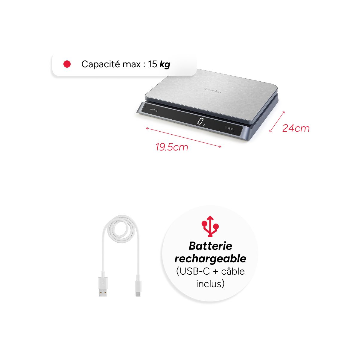 Balance de cuisine PRO USB 15 15377 couleur unique, TERRAILLON