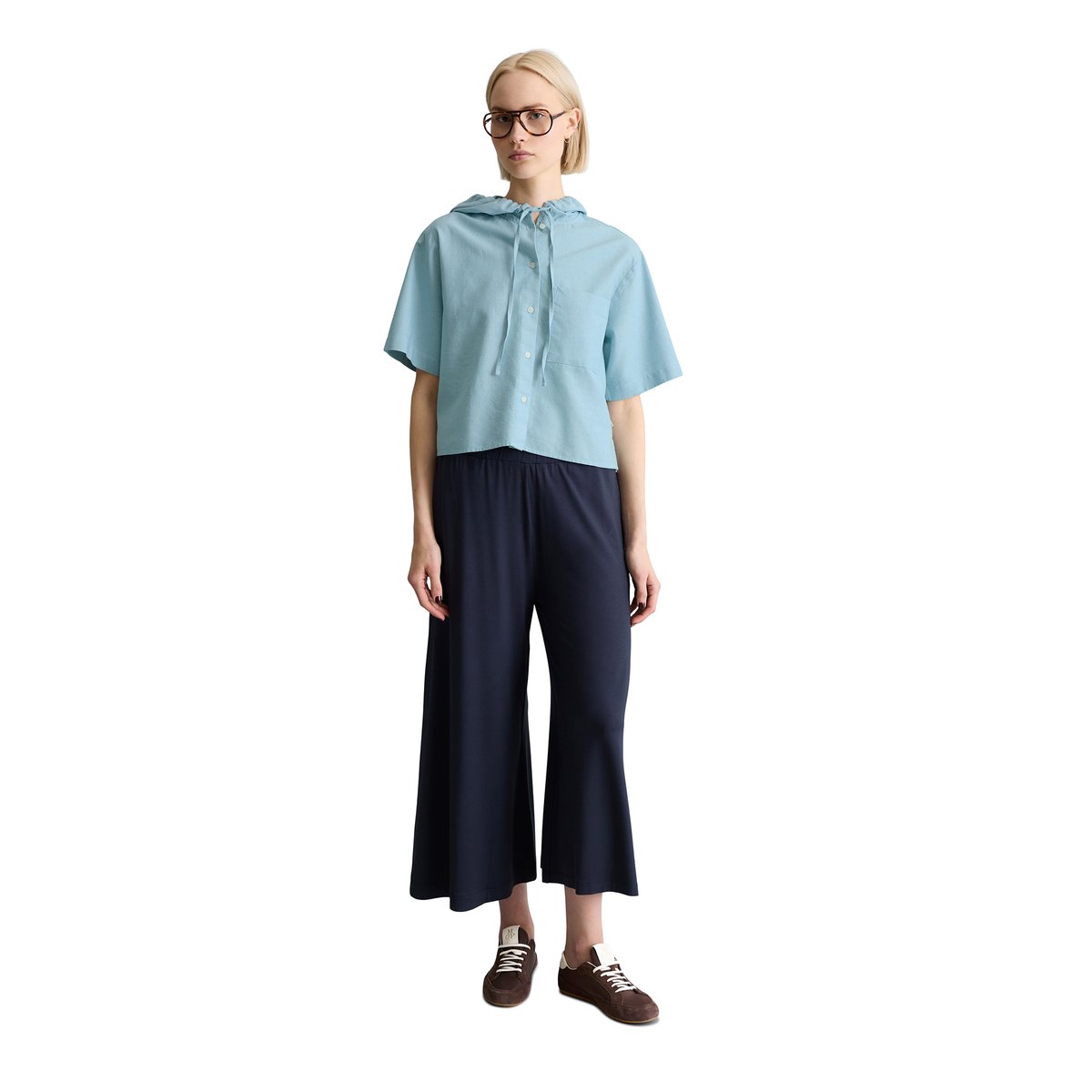 Pantalon large en jersey en LENZING™ ECOVERO™ bleu foncé, MARC O’POLO DENIM