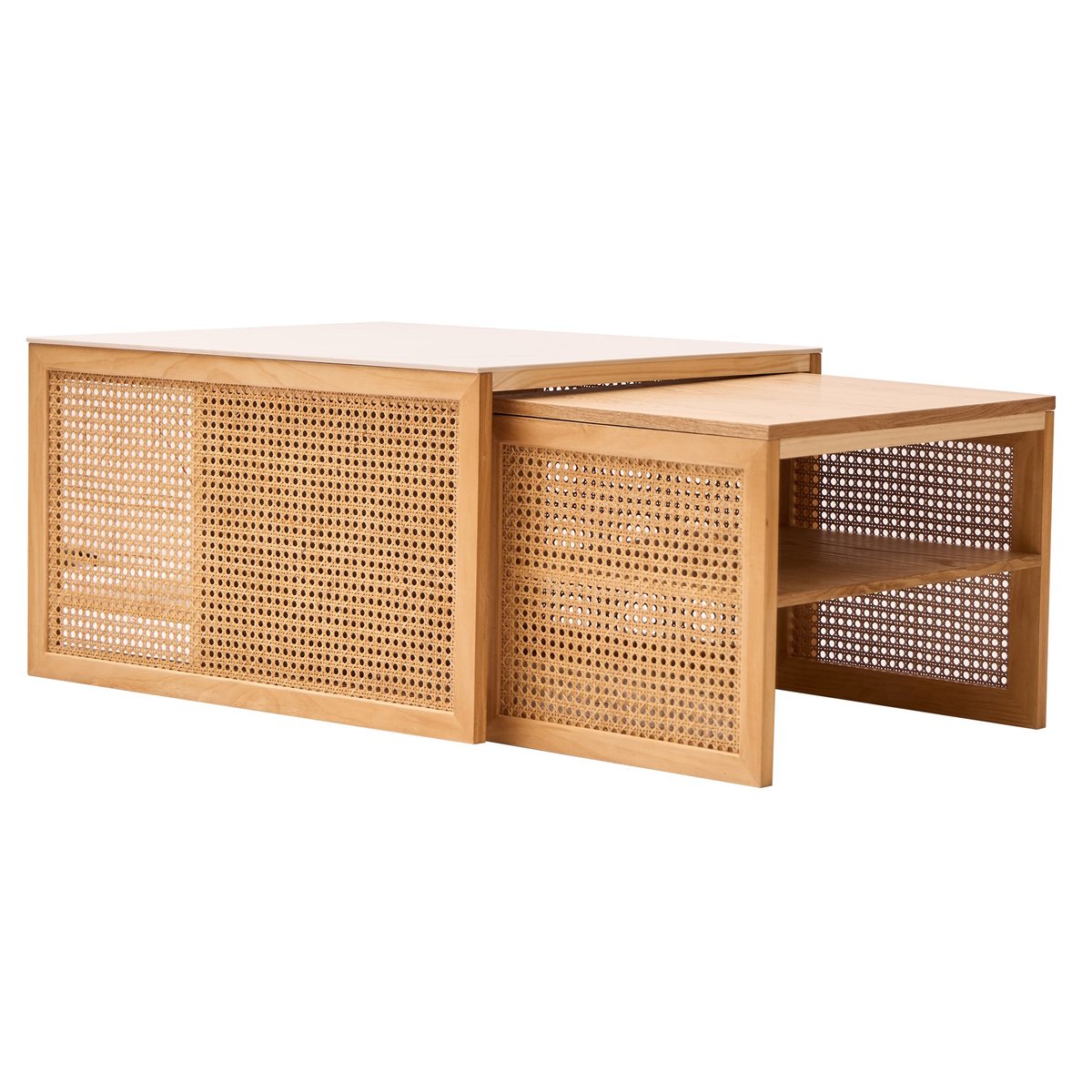 Lot de 2 tables basses gigognes, rotin, TROMSO coloris naturel, NORDLYS