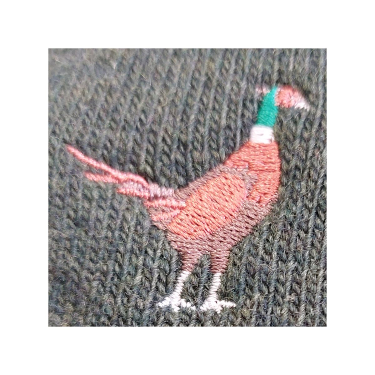 Mi-bas Chasse Broderie Faisan kaki, KINDY