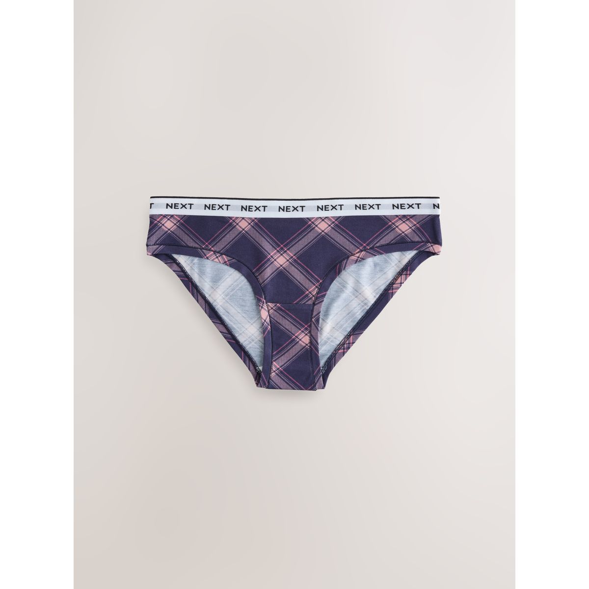 Culotte en modal et coton à logo, lot de 4 bleu marine/rose à carreaux, NEXT