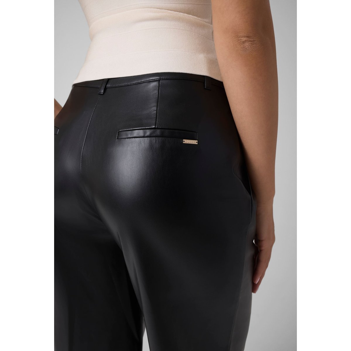 Pantalon En Simili Cuir Wide-Leg noir, GUESS