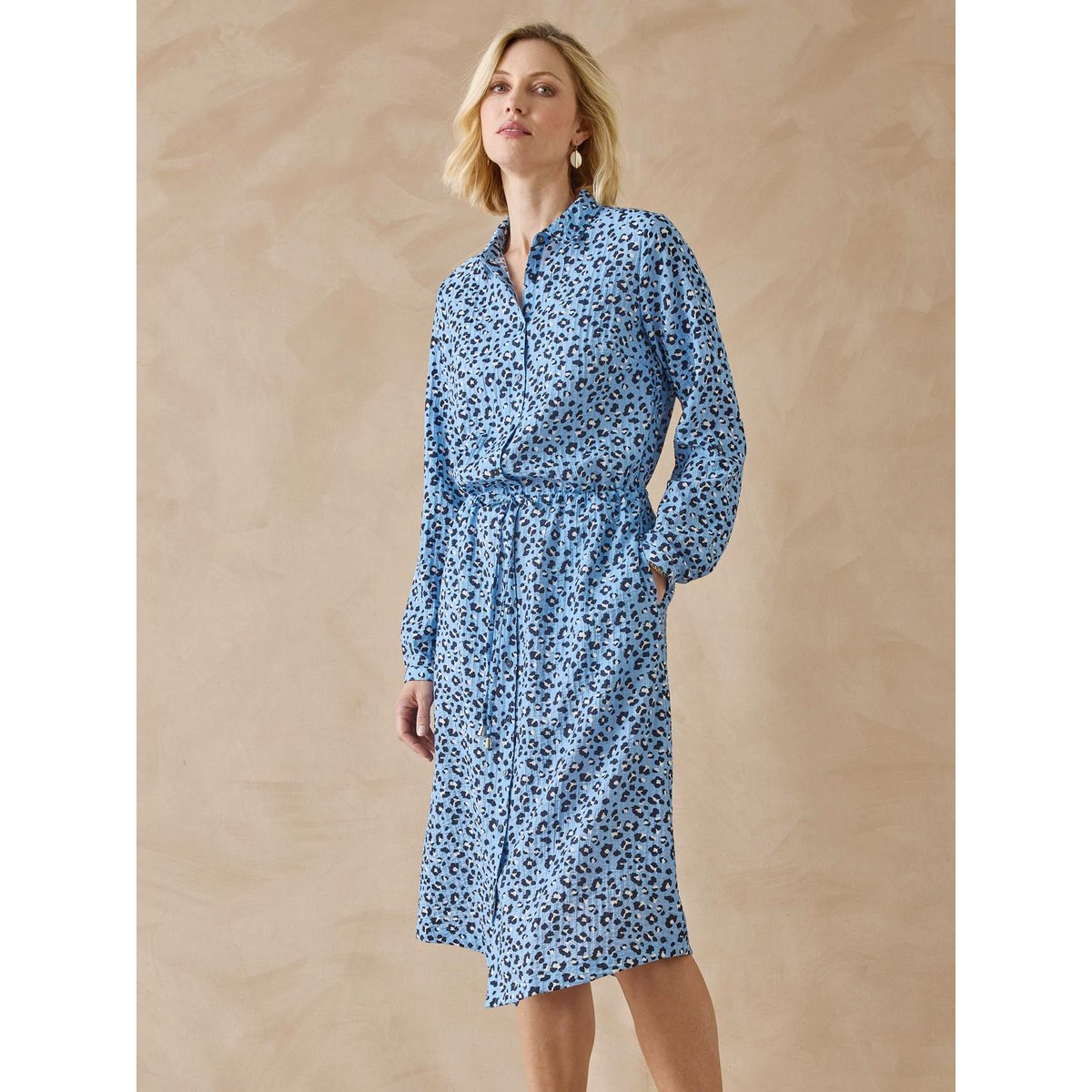 Robe classique manches longues imprimé bleu, DAXON