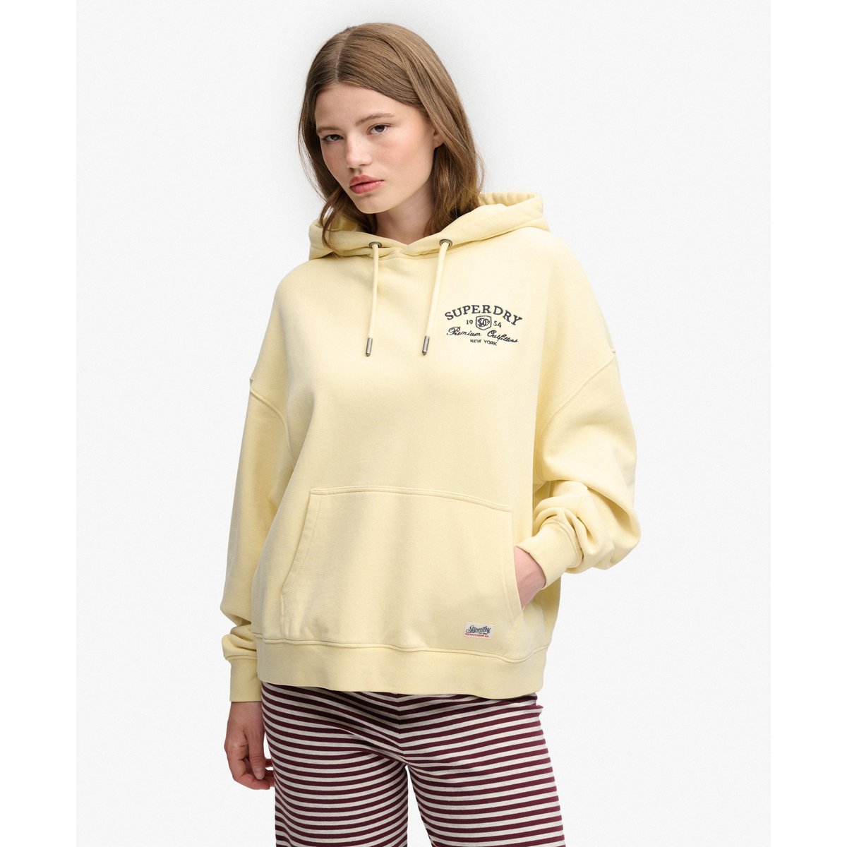 Sweat à capuche Luxe Casual Brodé Coupe Décontractée crème double, SUPERDRY