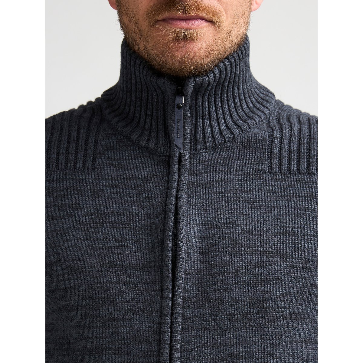 Pull Gilet zippé en coton chiné millford bleu royal navy, PETROL INDUSTRIES