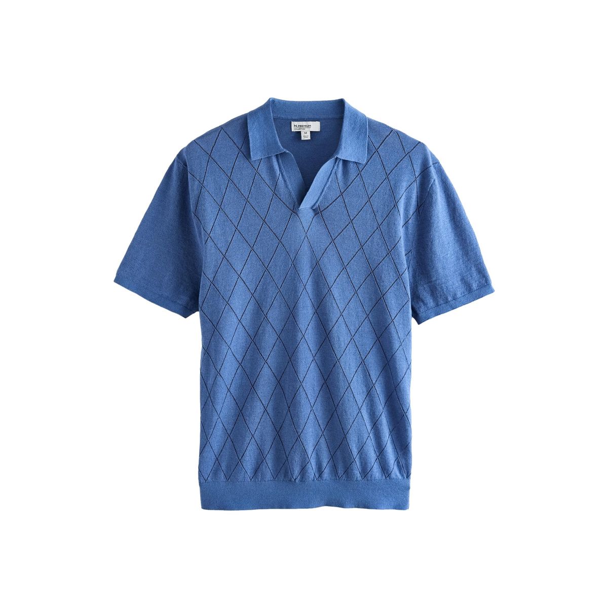 Polo col trophy en lin majoritaire n. premium argyle bleu, NEXT