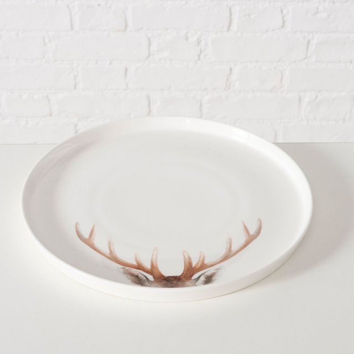 Assiette en céramique blanche motif cerf 26x26x2cm blanc, WADIGA