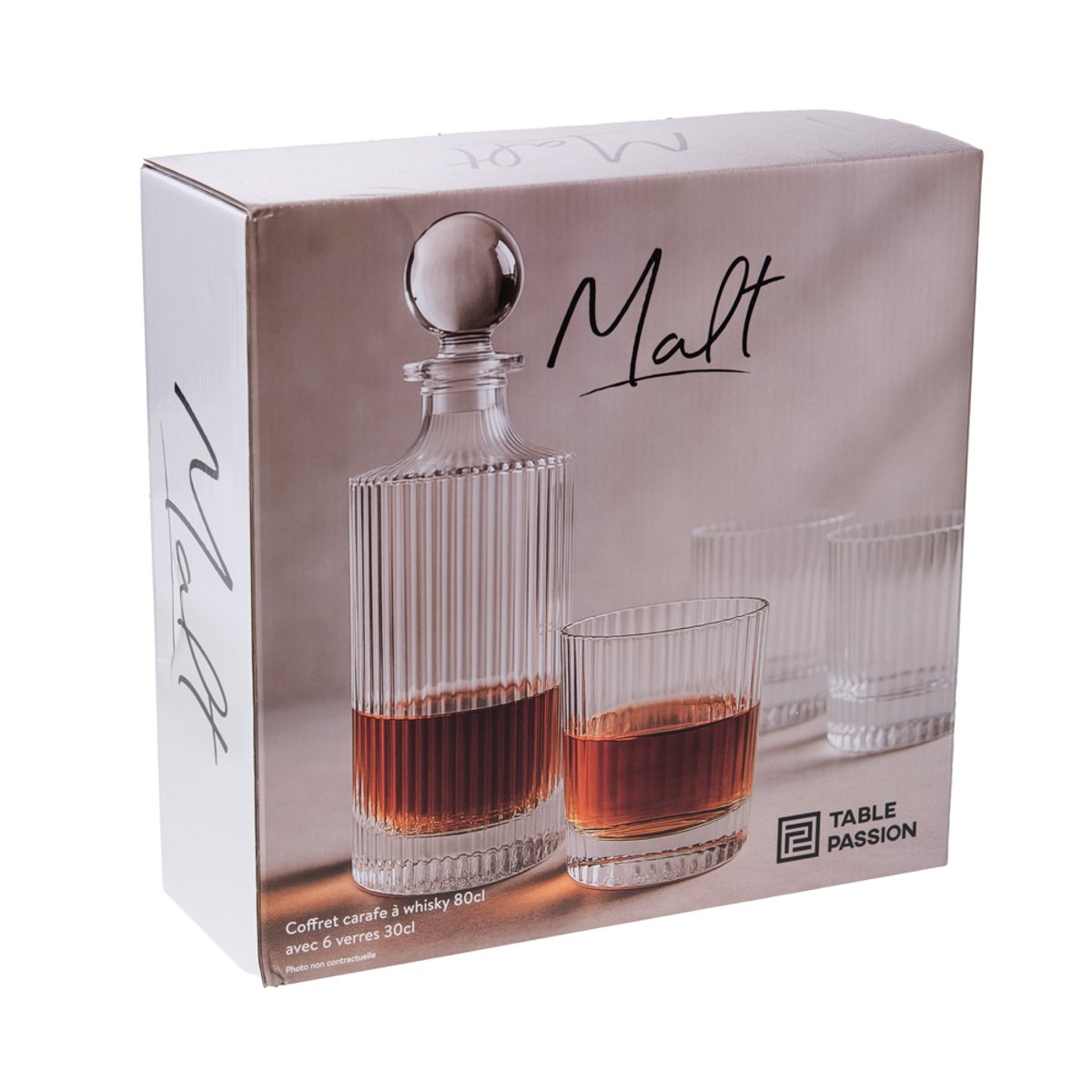 Coffret carafe avec 6 verres Malt transparent / cristal, TABLE PASSION