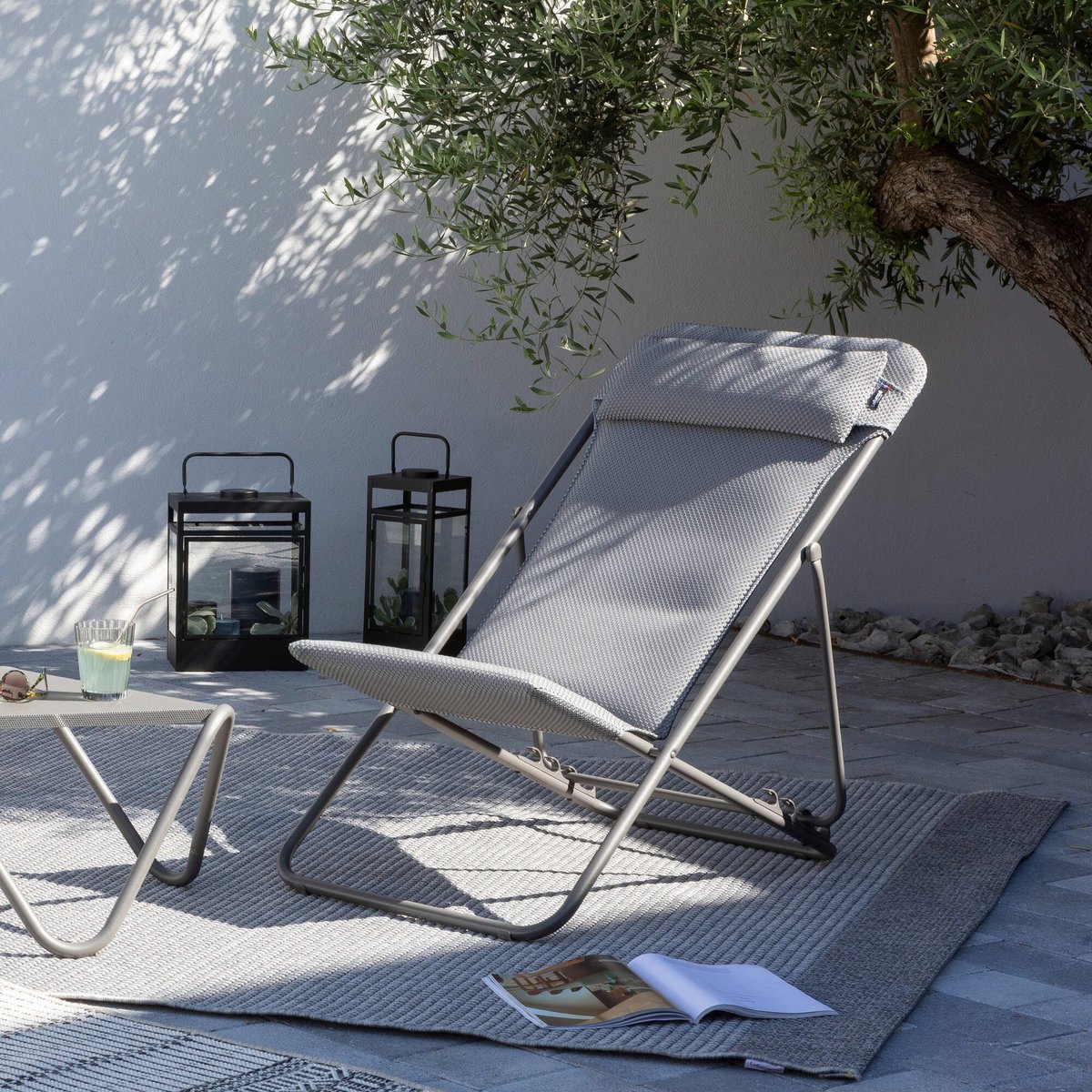 Lot de 2 Transats jardin pliants multi-positions - MAXI TRANSAT + gris silver, LAFUMA MOBILIER