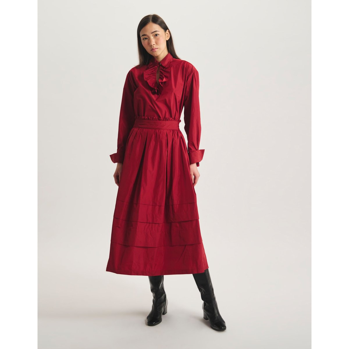 Jupe longue Héloïse en taffetas rouge, INES DE LA FRESSANGE PARIS