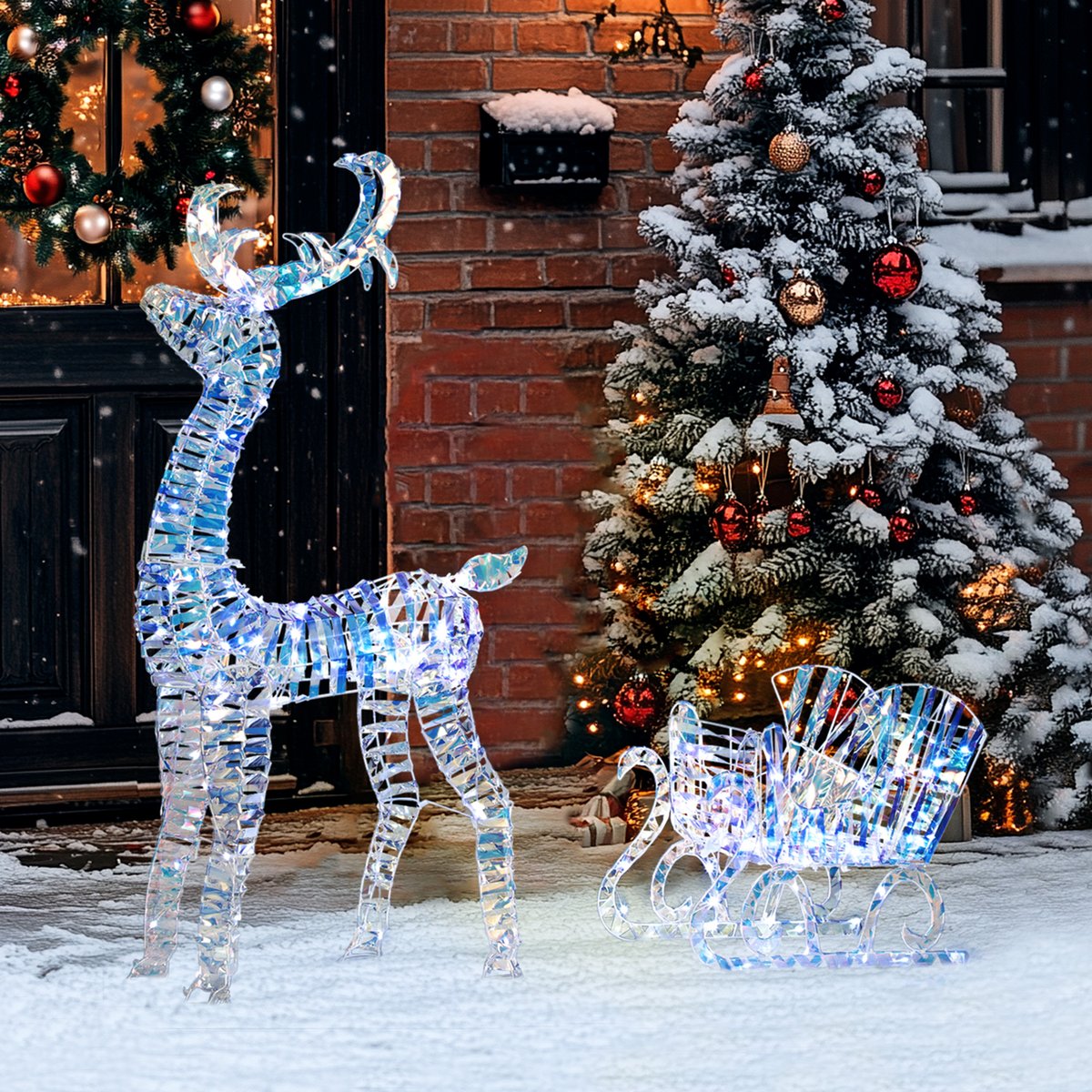 Décoration de Noël lumineuse PP Argent bleu, OUTSUNNY