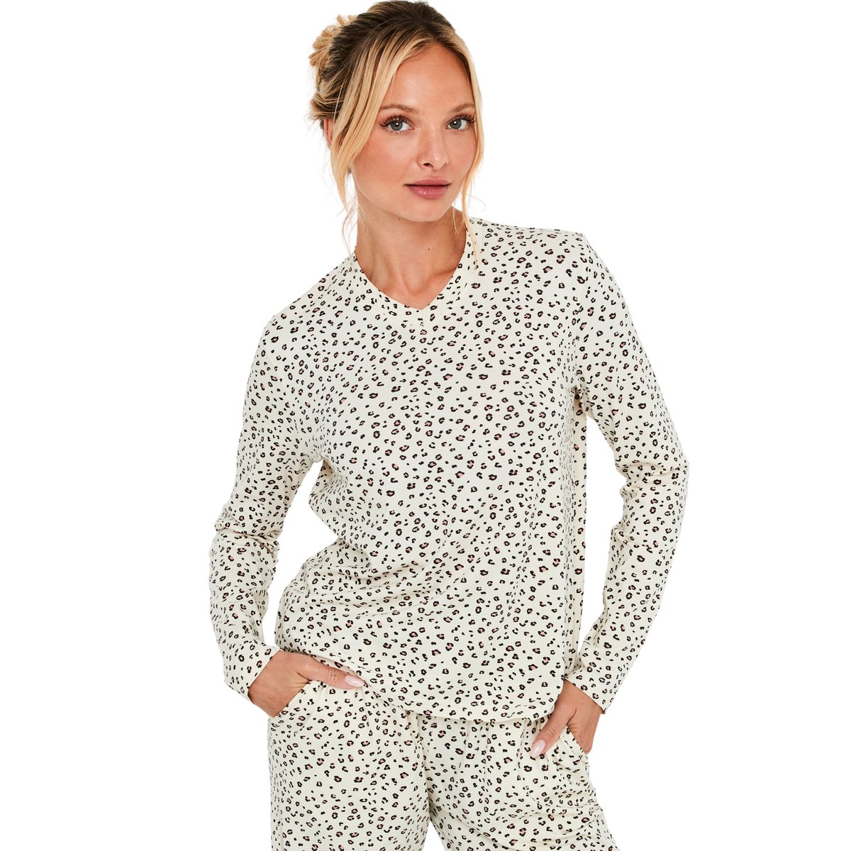 Pyjama pantalon top manches longues Wild Calm ivoire, SELMARK