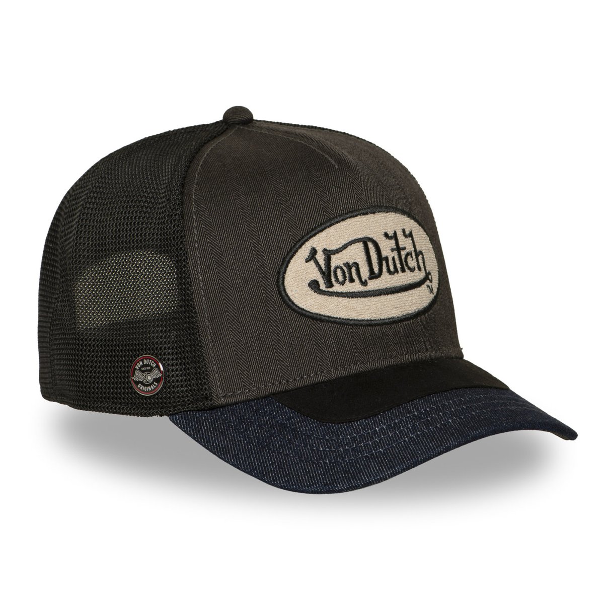 Casquette Trucker Shield gris foncé/noir/bleu foncé, VON DUTCH