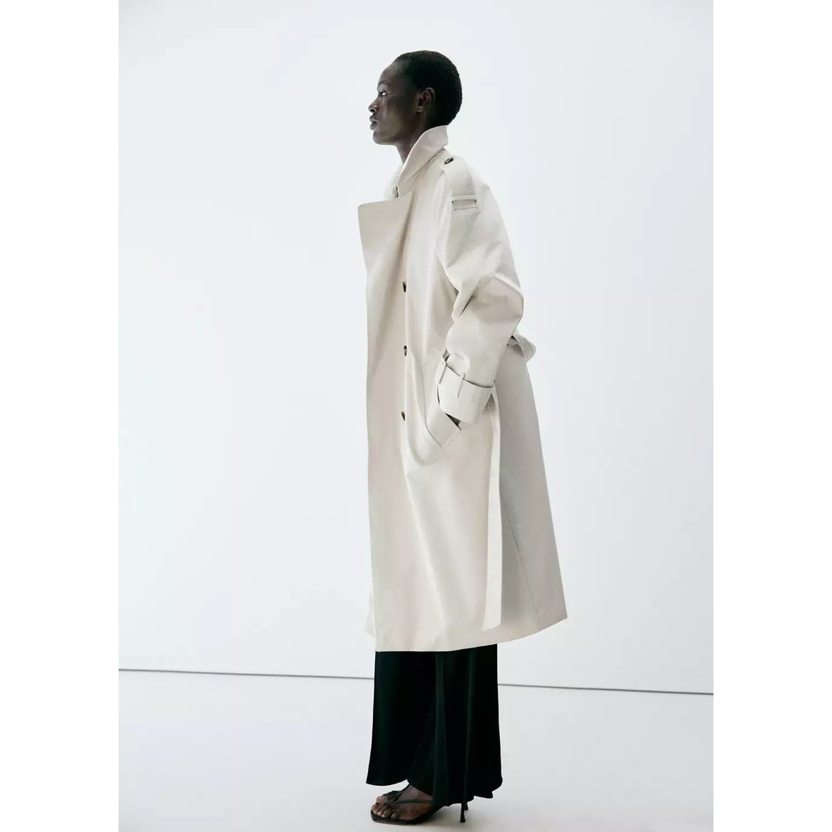 Trench long double boutonnage gris clair/pastel, MANGO