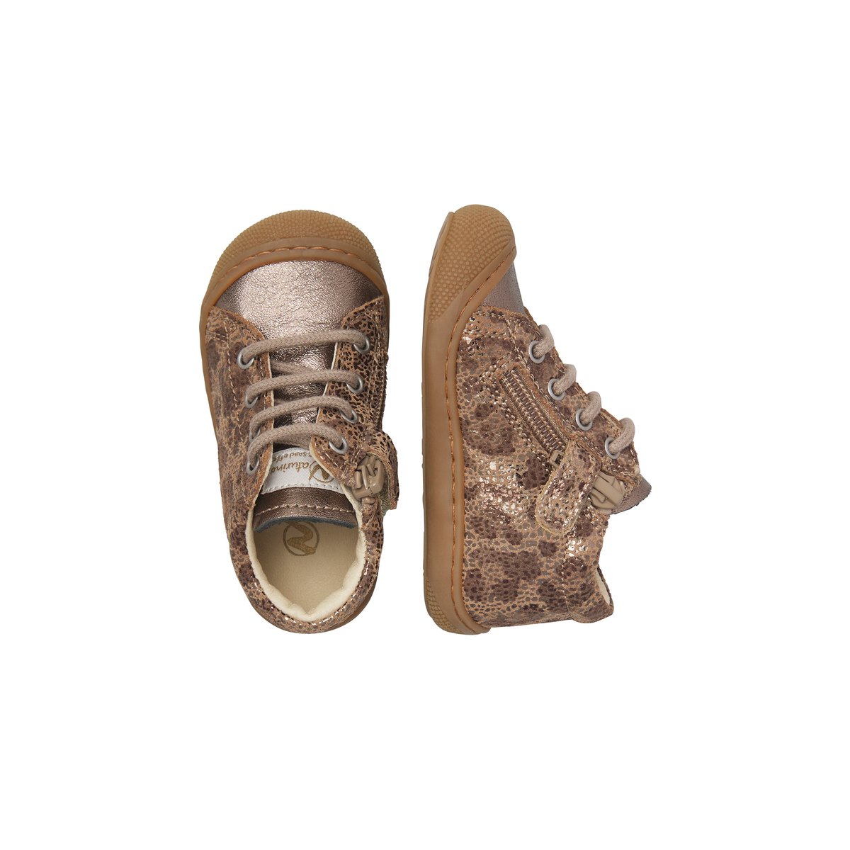 Chaussures en cuir pour les premiers pas avec zip COCOON ZIP marron-gris, NATURINO