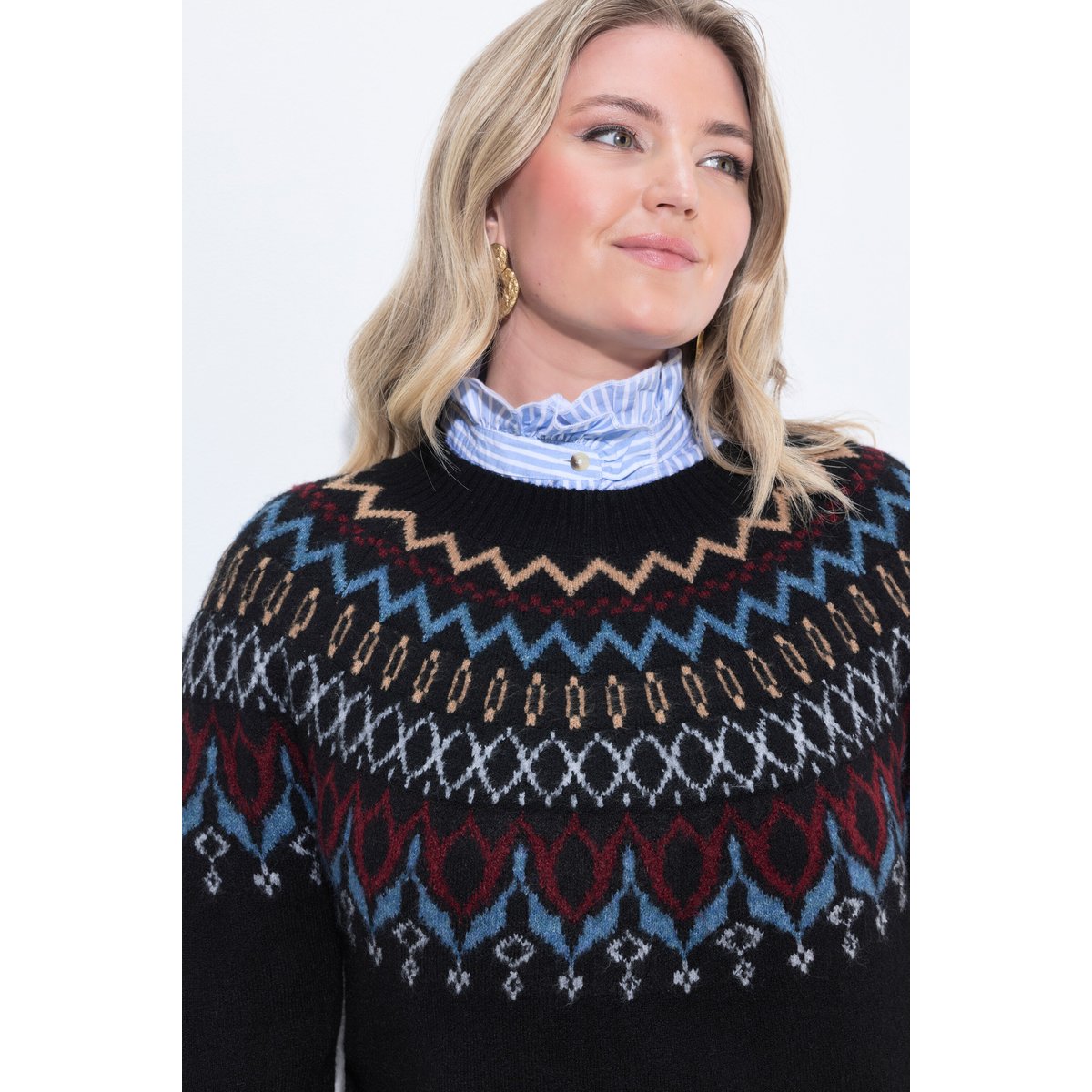 Pull norvégien à col rond et manches longues noir, ULLA POPKEN