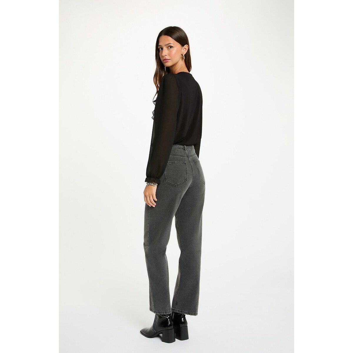 T-shirt voile col v noir, MORGAN