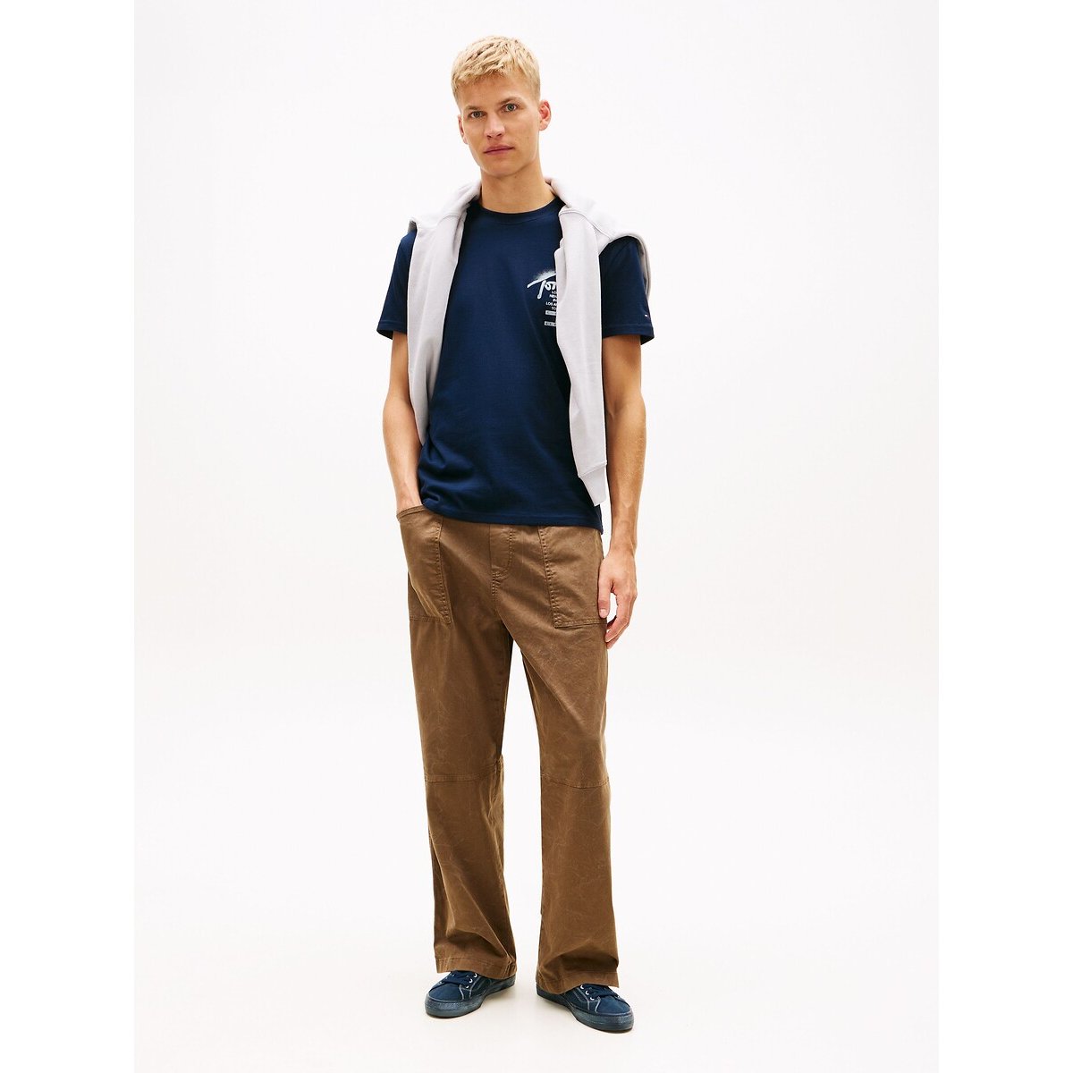 T-shirt Signature a maniche corte blu scuro, TOMMY JEANS