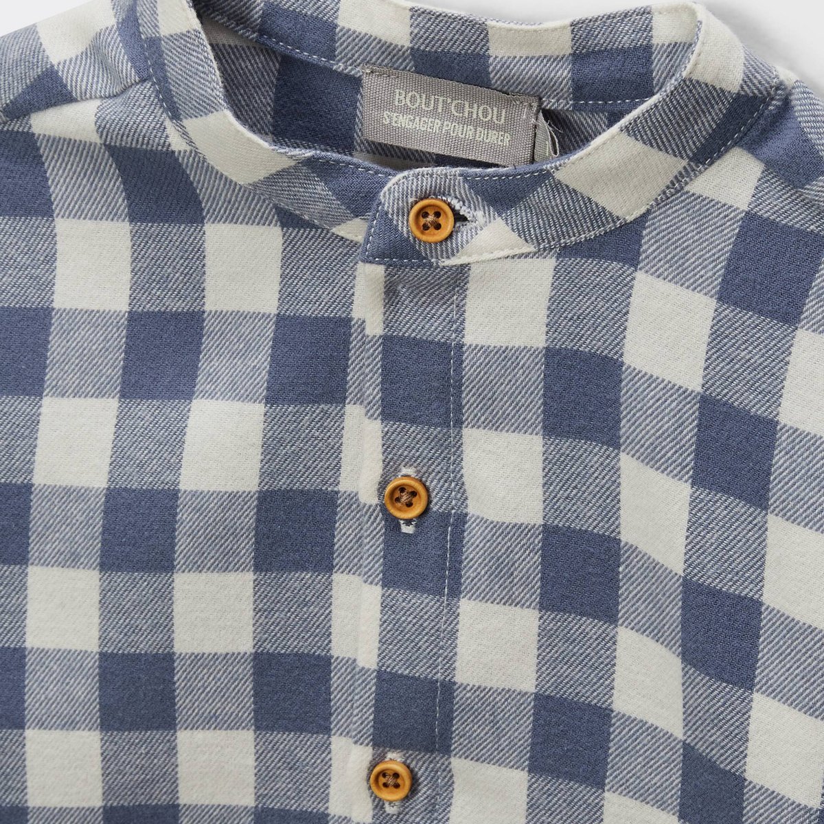 Chemise col mao à carreaux en coton. orageux, BOUT'CHOU
