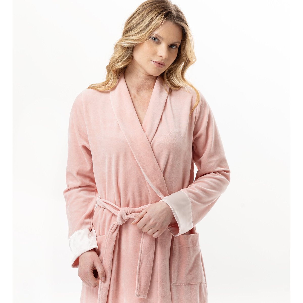 Peignoir croisé en velours ESSENTIEL H67A rose, LE CHAT