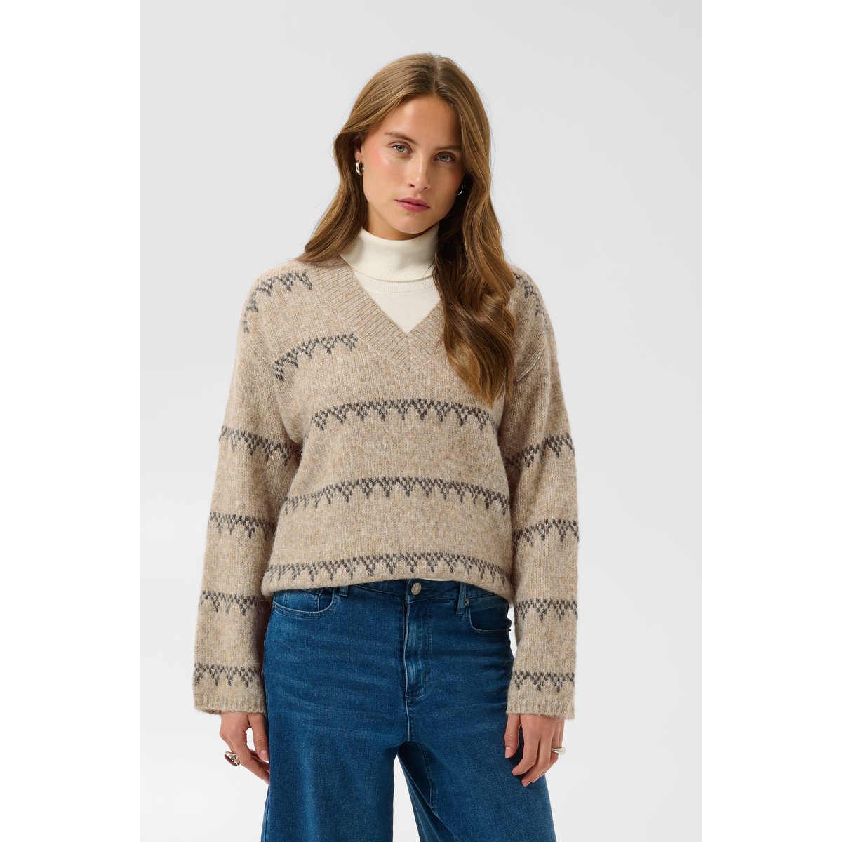 Pullover tricoté beige desert taupe m./dgm stripe, KAFFE