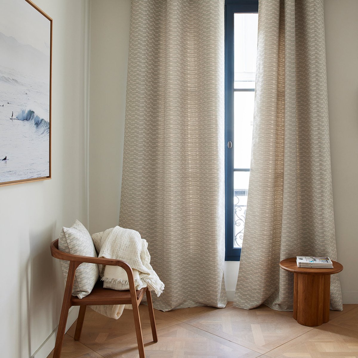 Rideau À Oeillets en Jacquard texturé et graphique KAPLAN ivoire et naturel, MADURA