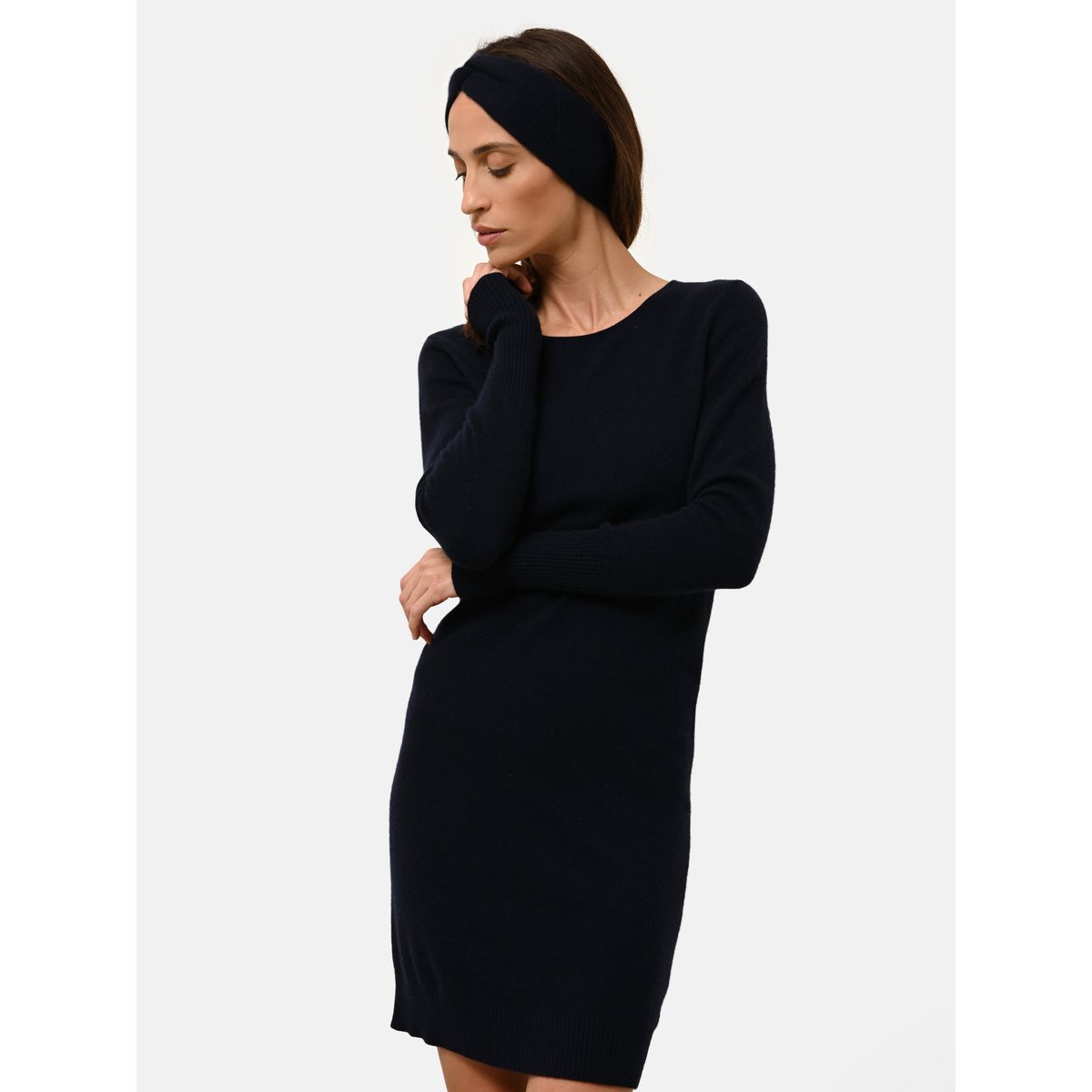 Robe Col Rond Navy Susan bleu foncé, JUST CASHMERE