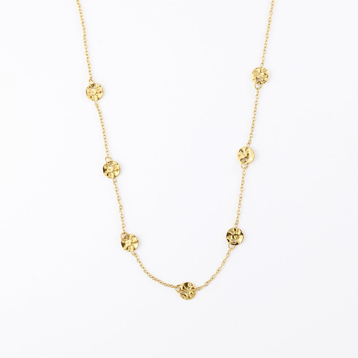 Collier chaîne fine avec disques martelés en acier inoxydable doré, BALABOOSTE