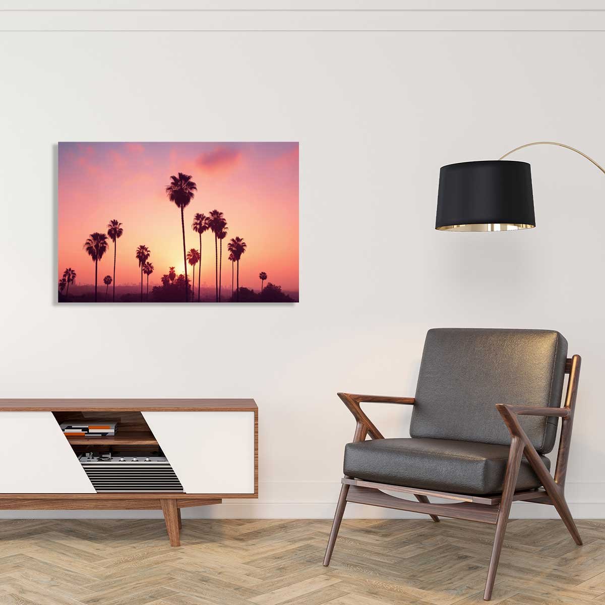 Tableau palmier rose ciel tableau alu dibond, HEXOA