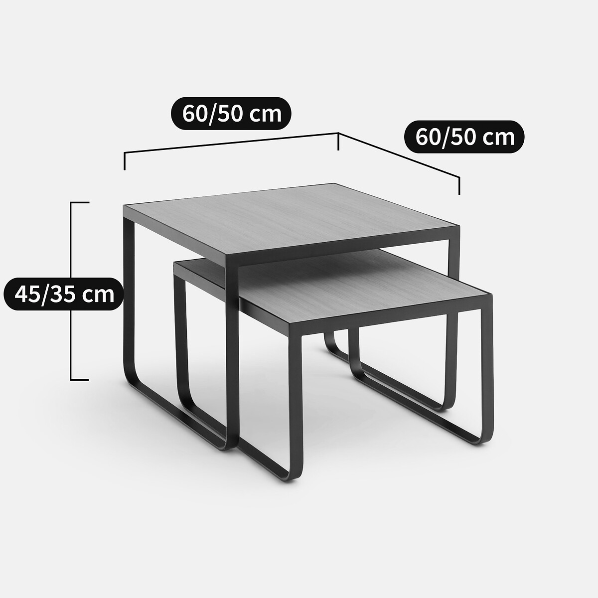 Set of 2 Bahi Oak Veneer and Steel Nesting Coffee Tables black metal/oak, LA REDOUTE INTERIEURS